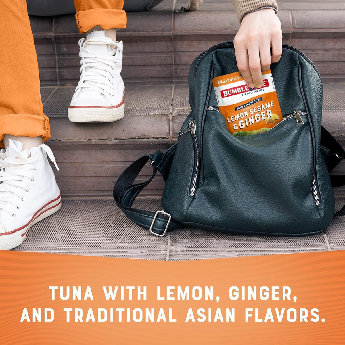 Bumble Bee Wild-Caught MSC certified tuna pouch signals dolphin-safe seafood.