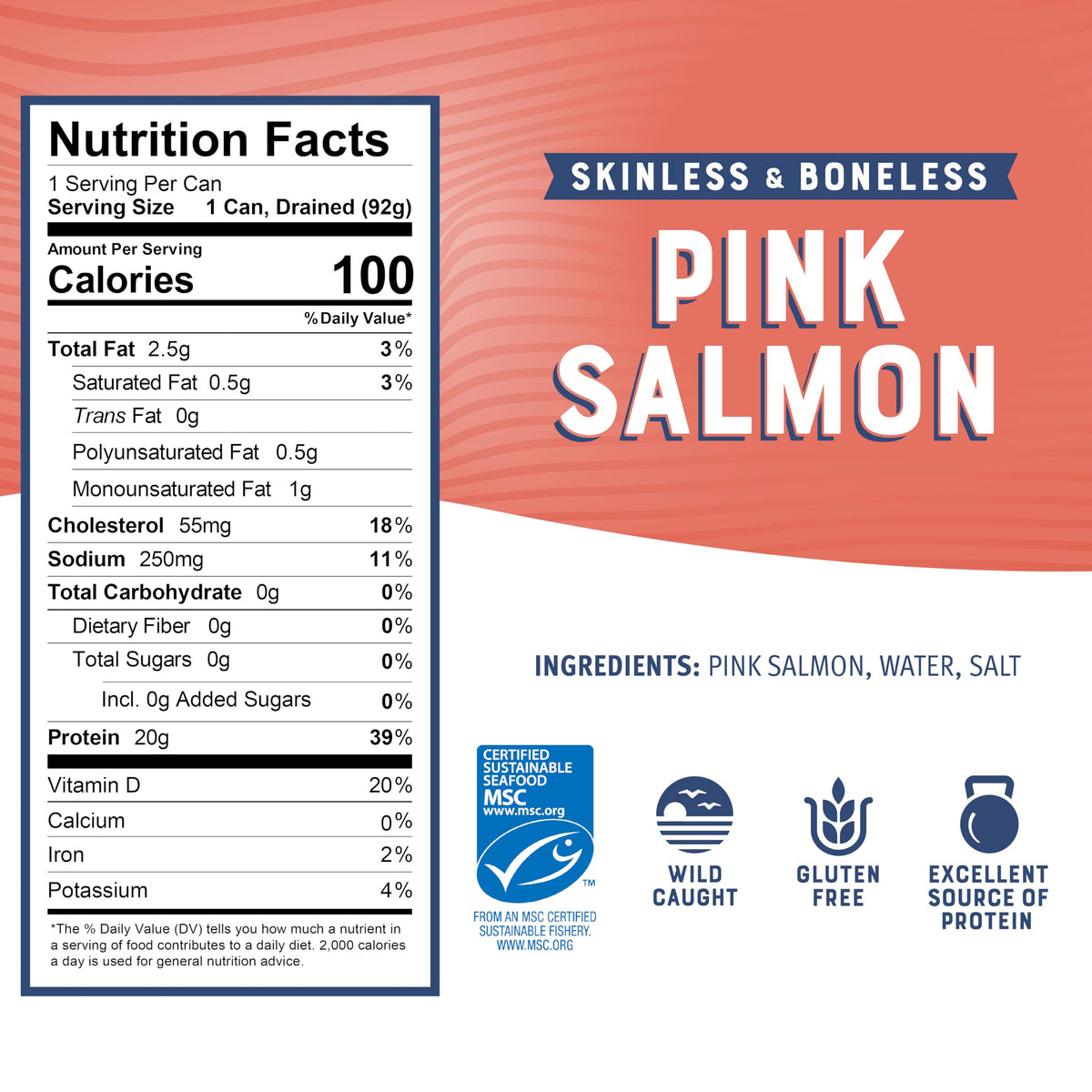Bumble Bee wild caught salmon close-up highlighting natural color and protein-rich meat.