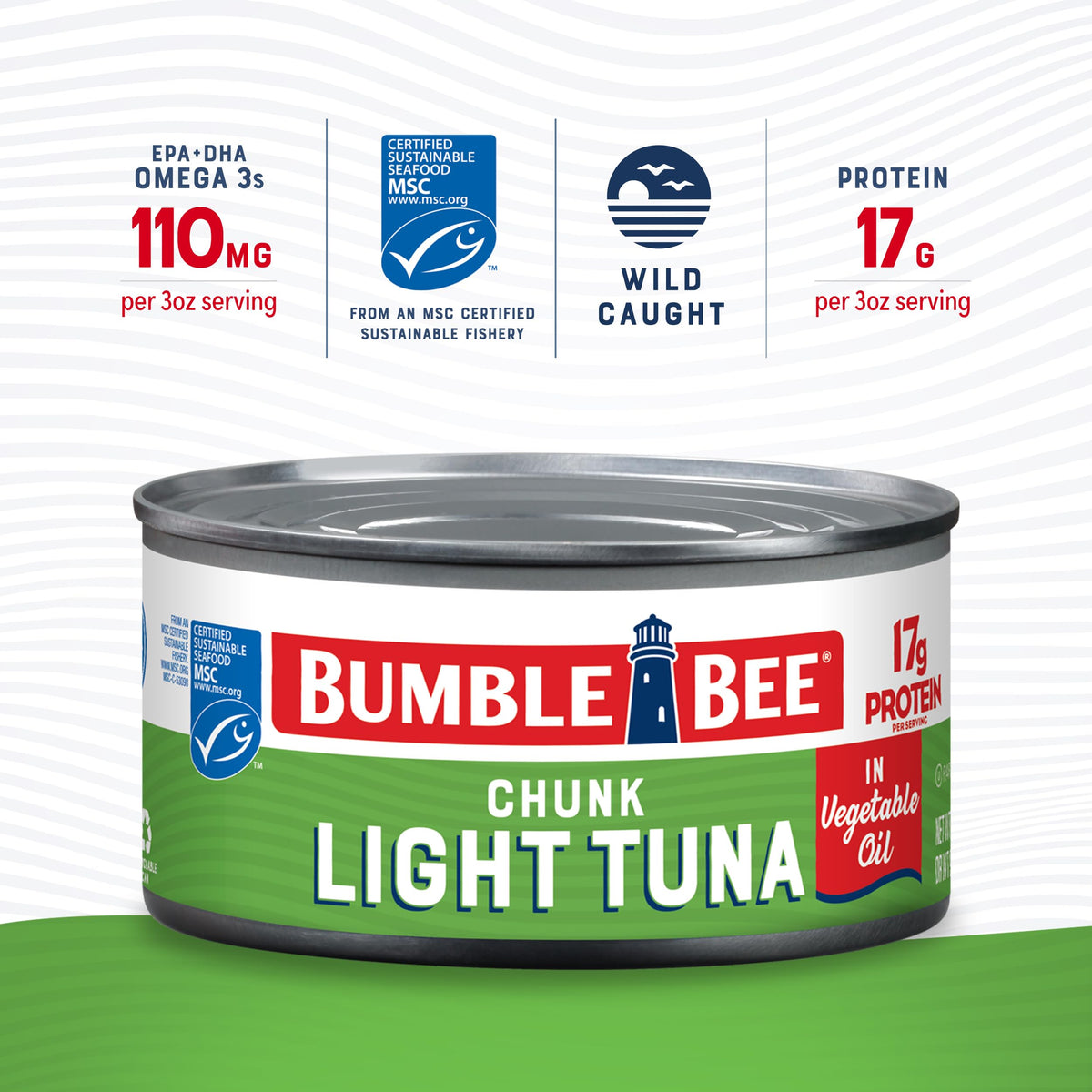 Bumble Bee wild-caught skipjack tuna close-up showing texture and quality