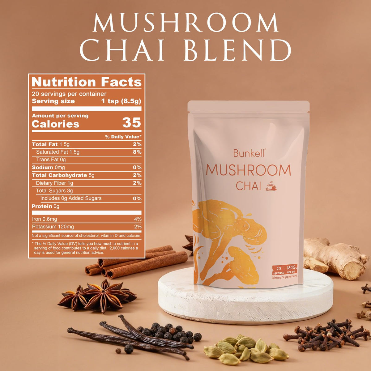 Bunkell Mushroom Chai cup steaming inviting a cozy moment