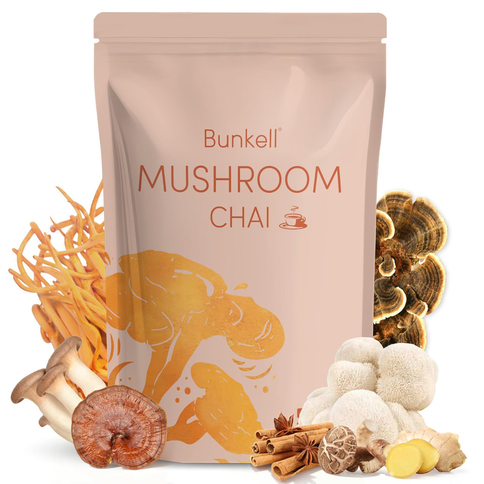 Bunkell Mushroom Chai powder tin ready for an energizing daily ritual