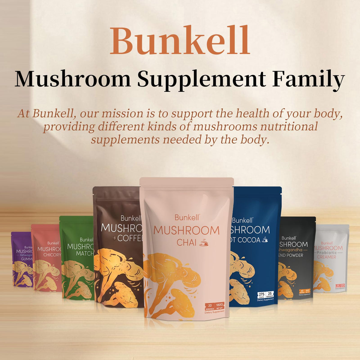 Bunkell Mushroom Chai prebiotic fiber boost for gut health