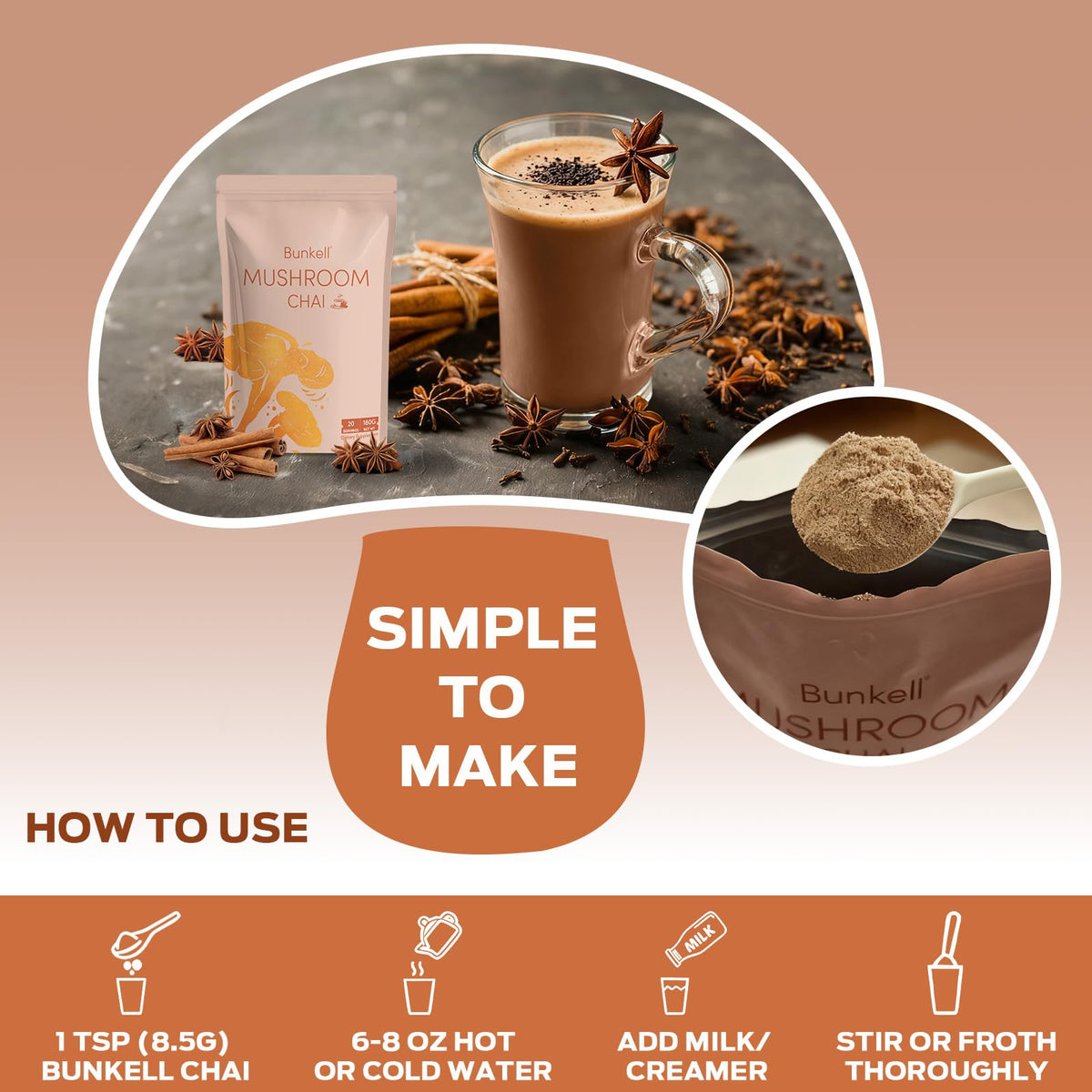Bunkell Mushroom Chai spice blend with ayurvedic flavors