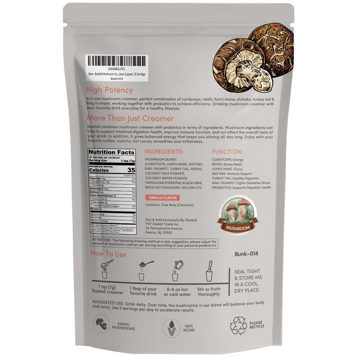 Bunkell vegetarian-friendly creamer label suitable for plant-based diets.