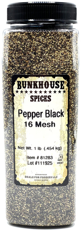 BUNKHOUSE 16-mesh coarse pepper bottle for bold, evenly distributed flavor.