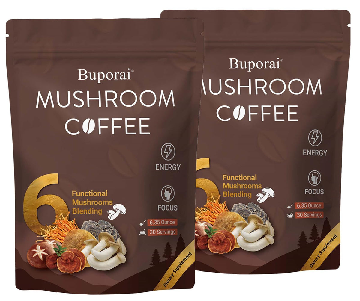 Buporai Mushroom Coffee 2-pack front for daily energy.