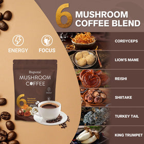 Buporai Mushroom Coffee cup-steaming delivers smooth energy and focus.