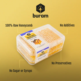 Buram raw edible wax honeycomb with dense texture for nibbling or cheese pairing.