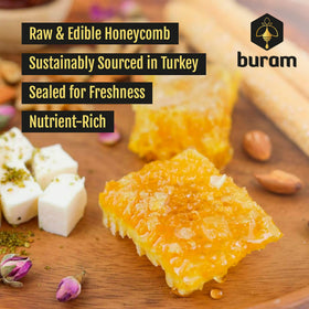 Buram honeycomb on toast, warm and spreadable for an easy flavorful bite.