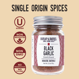 Roasted proteins dusted with Burlap and Barrel Black Garlic Powder for savory notes.
