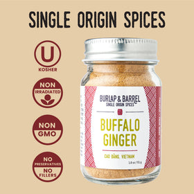 Burlap and Barrel Buffalo Ginger powder in a sizzling stir-fry pan