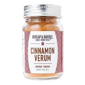 Burlap & Barrel Cinnamon Verum ground jar, premium single-origin cinnamon for versatile cooking.