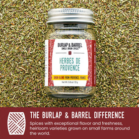 Closeup of Burlap & Barrel Herbes de Provence dried herbs.