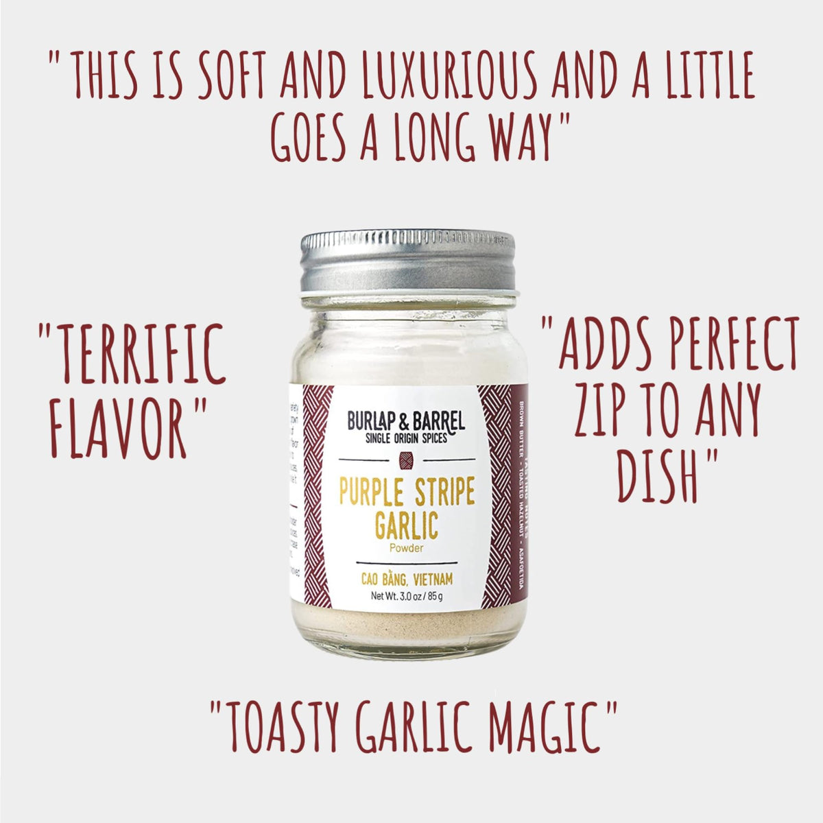 Burlap & Barrel Garlic Powder pour enables quick, even seasoning for roasted chicken and vegetables.