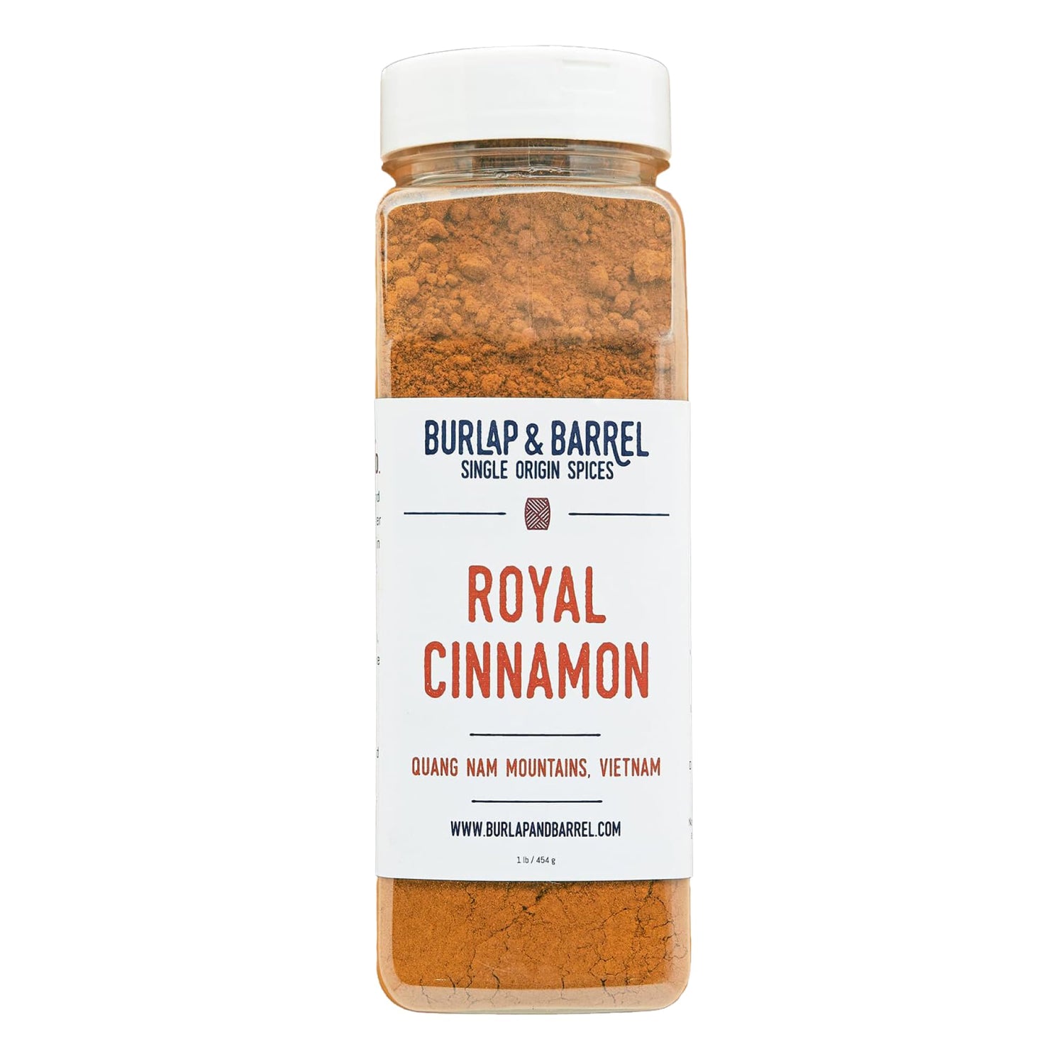 Burlap & Barrel Royal Cinnamon 16oz container ideal for baking and coffee