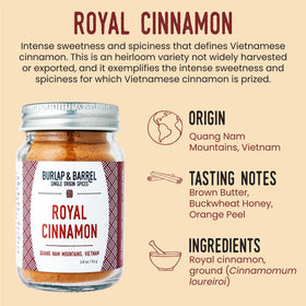 Burlap & Barrel Royal Cinnamon label detail signaling authentic origin