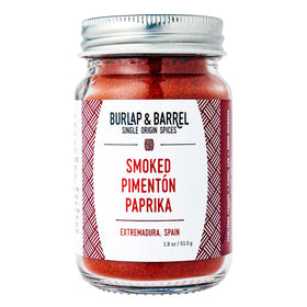 Burlap & Barrel Smoked Pimentón Paprika in glass jar adds smoky depth to dishes