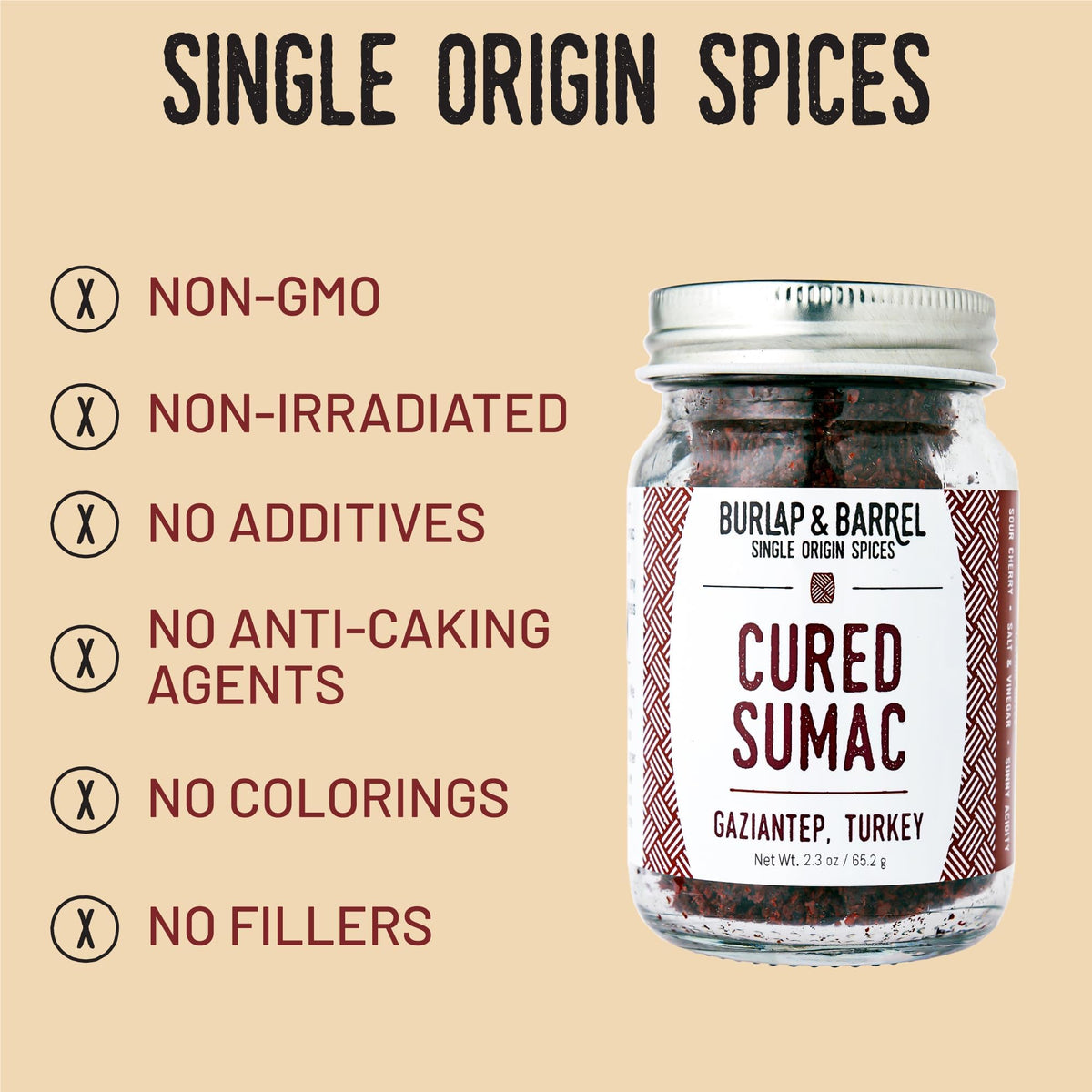 Burlap and Barrel salt-cured sumac detail emphasizes preserved brightness and savory edge.