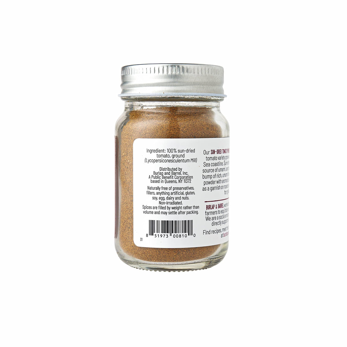 Farm-to-table sourcing vibe for Burlap and Barrel sun-dried tomato powder.