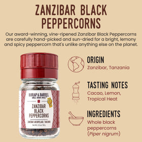 Burlap & Barrel Zanzibar peppercorns closeup shows rich color and inviting aroma.