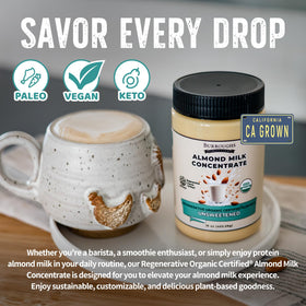 Cool storage scene for Burroughs almond milk concentrate to preserve freshness.