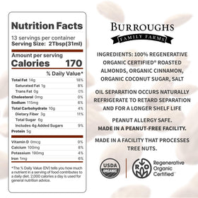 Burroughs almond butter recyclable jar emphasizes eco-friendly packaging.