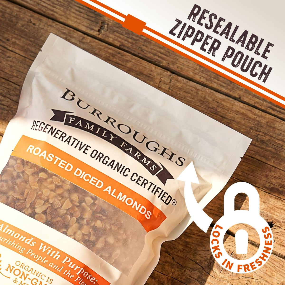 Burroughs Family Farms gluten-free-vegan almonds suitable for diverse meals.
