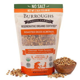 Burroughs Family Farms almonds, roasted and diced for snacking and salads.
