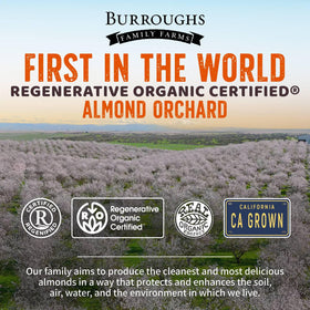 Burroughs Family Farms unsalted almonds snack, clean flavor and protein boost.