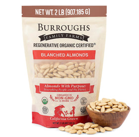 Burroughs Family Farms blanched almonds 2lb bag for clean, smooth flavor