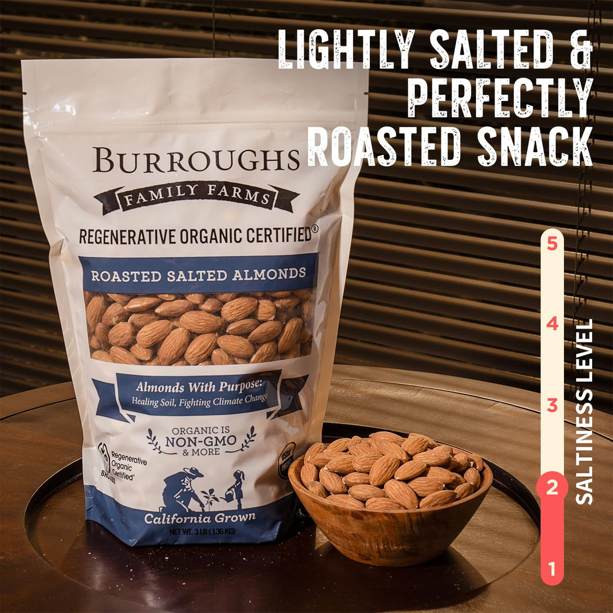 ROC label on Burroughs Family Farms packaging emphasizing regenerative farming