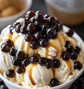 Coffee-flavored Bursties boba in milkshakes delivers playful, caffeinated flavor bursts.
