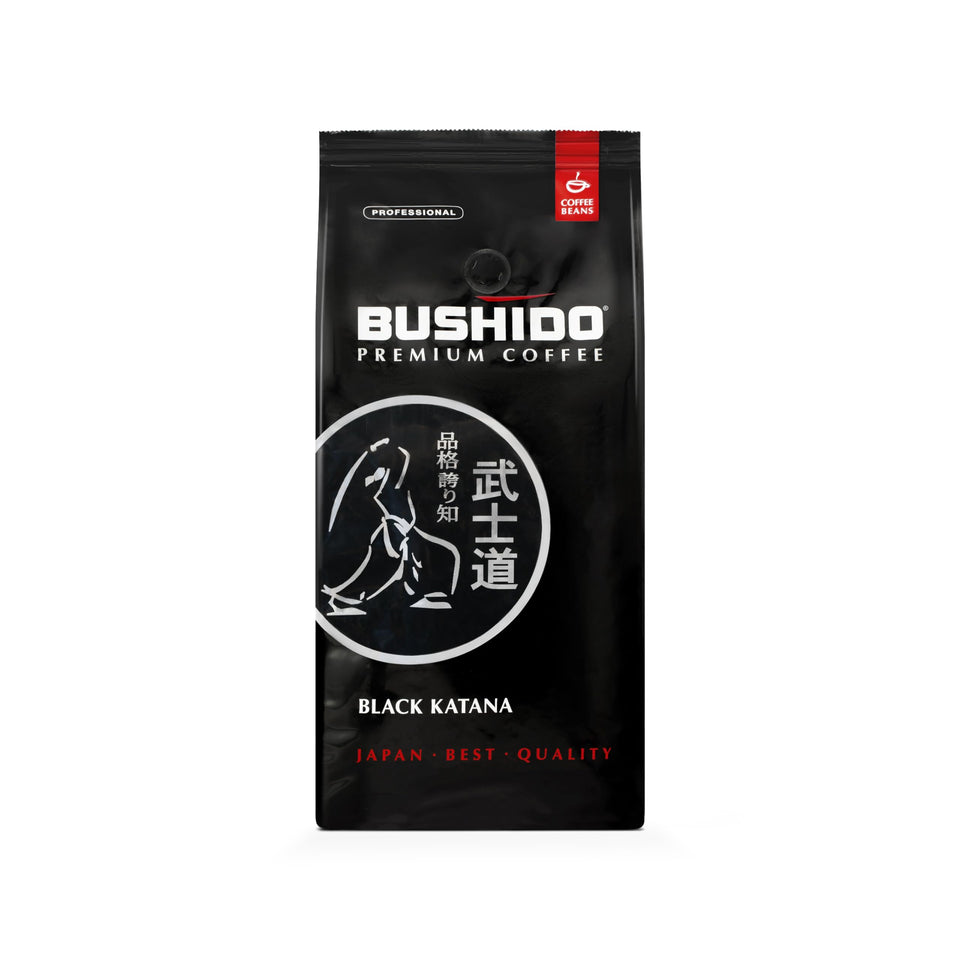 BUSHIDO Black Katana bag front view showing premium packaging for fresh aroma