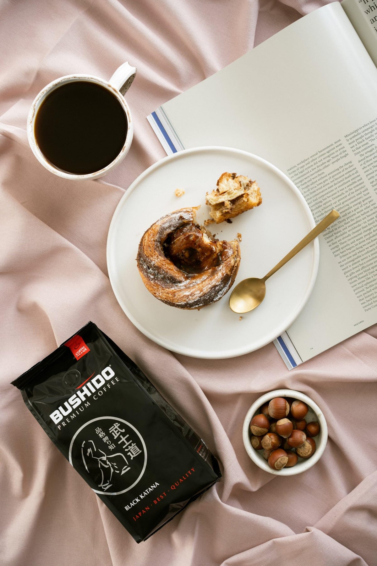 BUSHIDO Black Katana espresso crema shot, rich and smooth