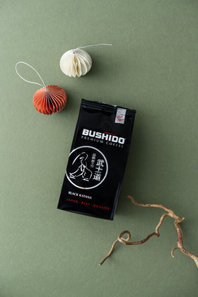BUSHIDO Black Katana packaging label close-up highlighting origin Netherlands