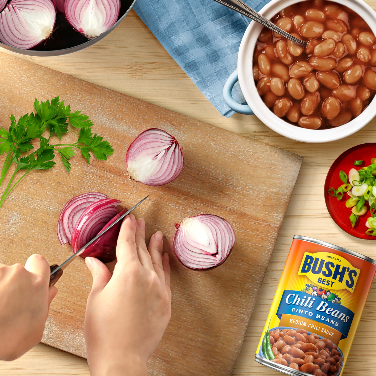 Bush's Best 16 oz can of pinto beans ready for quick weeknight dinners.