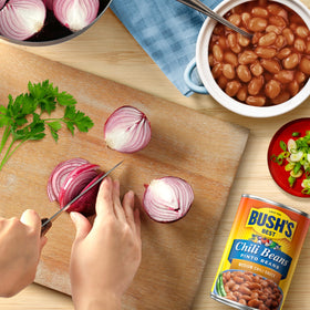 Bush's Best 16 oz can of pinto beans ready for quick weeknight dinners.