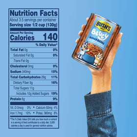 Bush's Best Bluey Baked Beans navy beans slow-simmered in brown sugar sauce.
