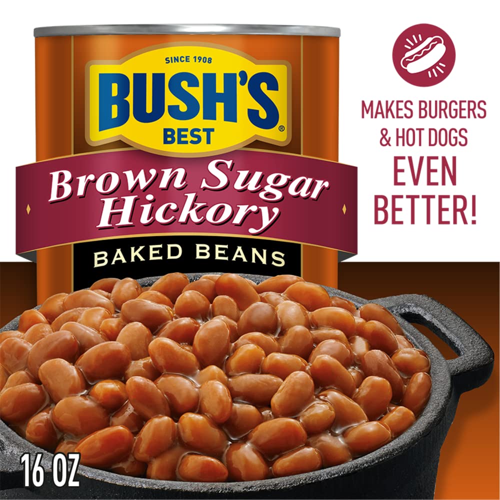 Bush's Best Brown Sugar Hickory Baked Beans served in a bowl for quick protein-rich meals.