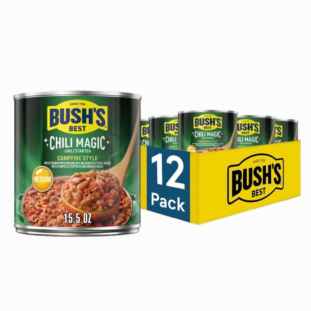 Bush's Best Campfire Style Chili Magic Starter can label and seal, ready for quick weeknight chili.