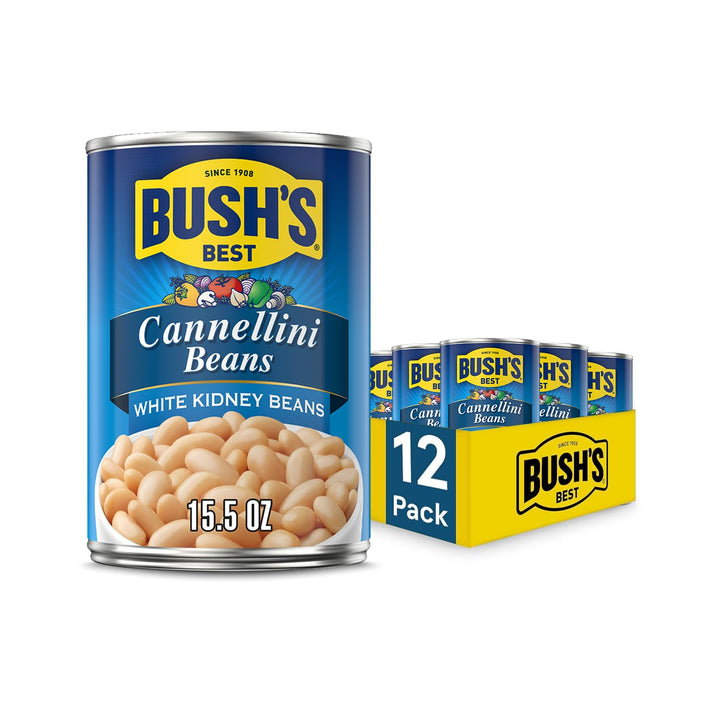 Bush's Best cannellini beans can label, pantry staple with protein.