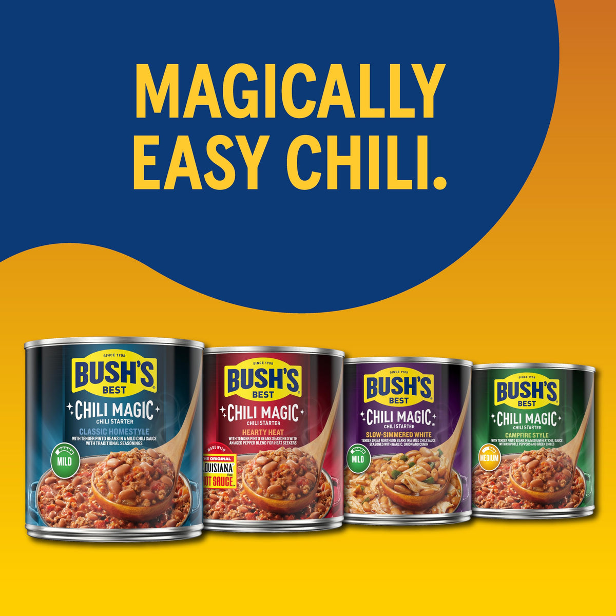Bush's Best Chili Magic Starter family recipe label evokes trusted flavor.