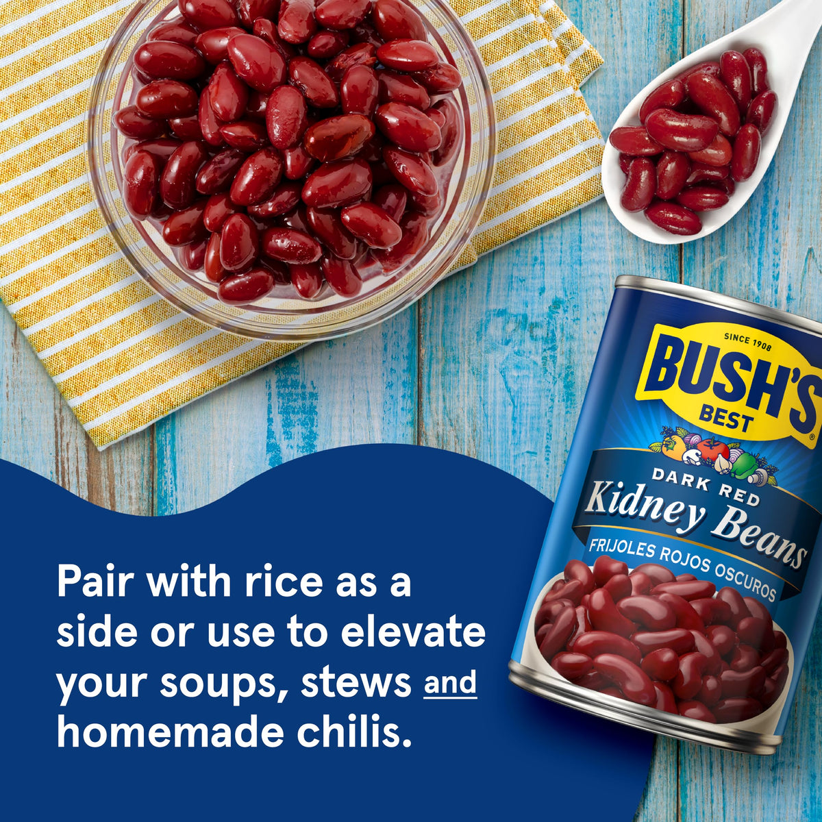Close-up of Bush's Best beans showing rich color and pantry-ready convenience.