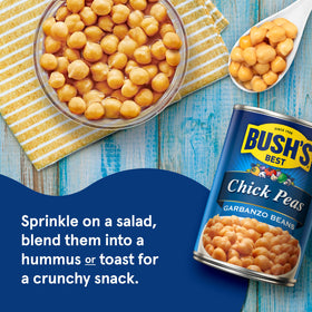 Bush's Best garbanzo beans label closeup highlighting quality and flavor