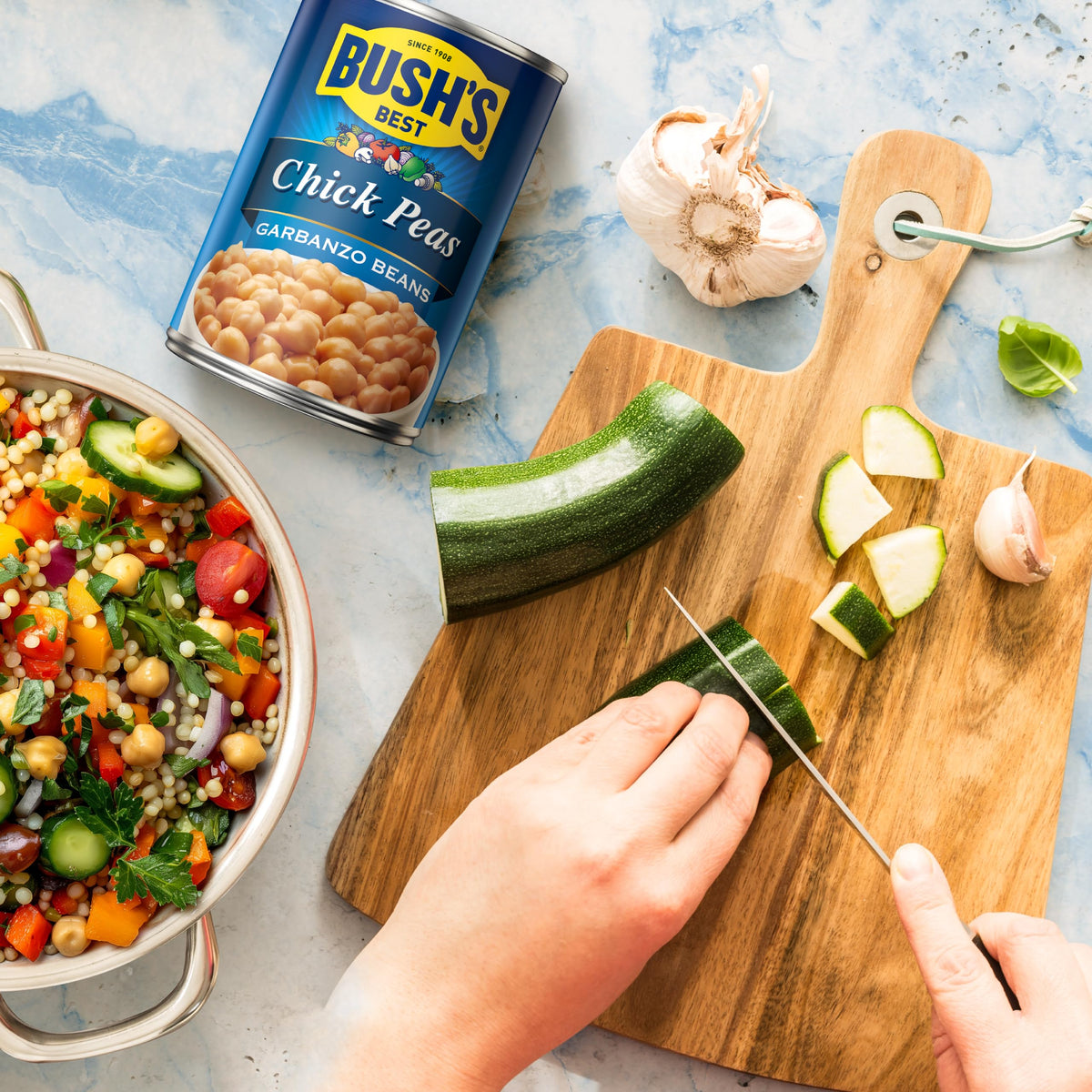 Bush's Best garbanzo beans in a salad add protein and texture