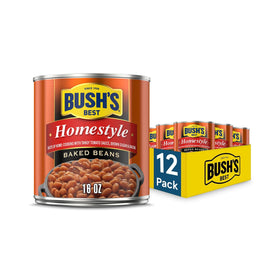 Bush's Best Homestyle Baked Beans can, tangy sauce for quick meals