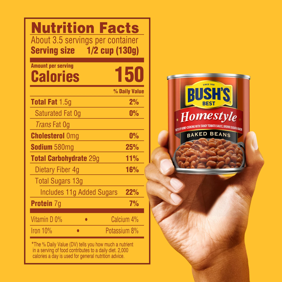 Close-up of navy beans in Bush's Best Homestyle Baked Beans sauce