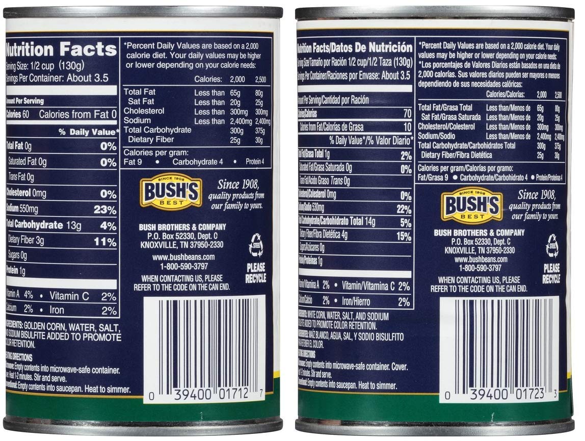 Bush's Best Hominy Cans on a pantry shelf, convenient everyday staple.