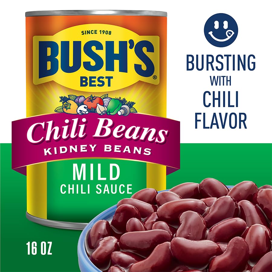 Bush's Best Kidney Mild Chili Beans ingredients with tomato chili and cumin