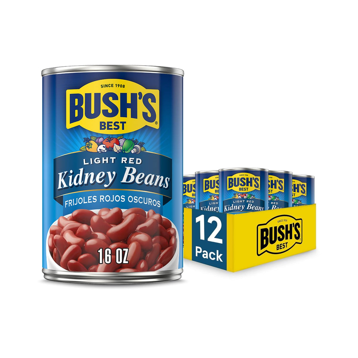 Bush's Best Light Red Kidney Beans can front view, ideal for hearty weeknight meals.